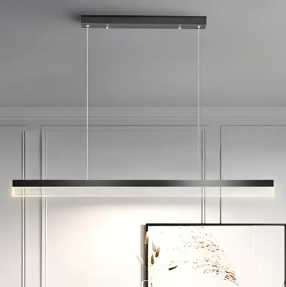 Modern minimalist pendant lights with sleek black metal frame and embedded led strip lighting for indoor use