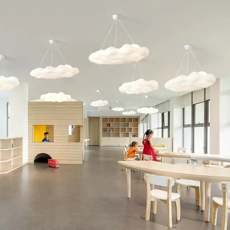 White acrylic cloud led ceiling chandelier with pendant lights for living room and bedroom decor by DecorBites