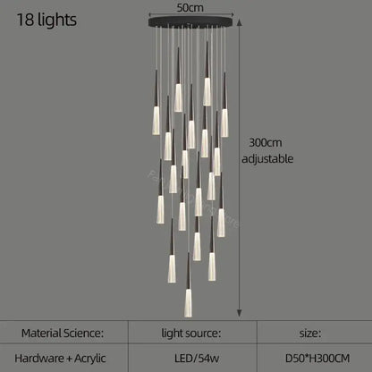 DecorBites™ modern black and white acrylic cone pendant light with 18 LED lights for villa stair kitchen and restaurant