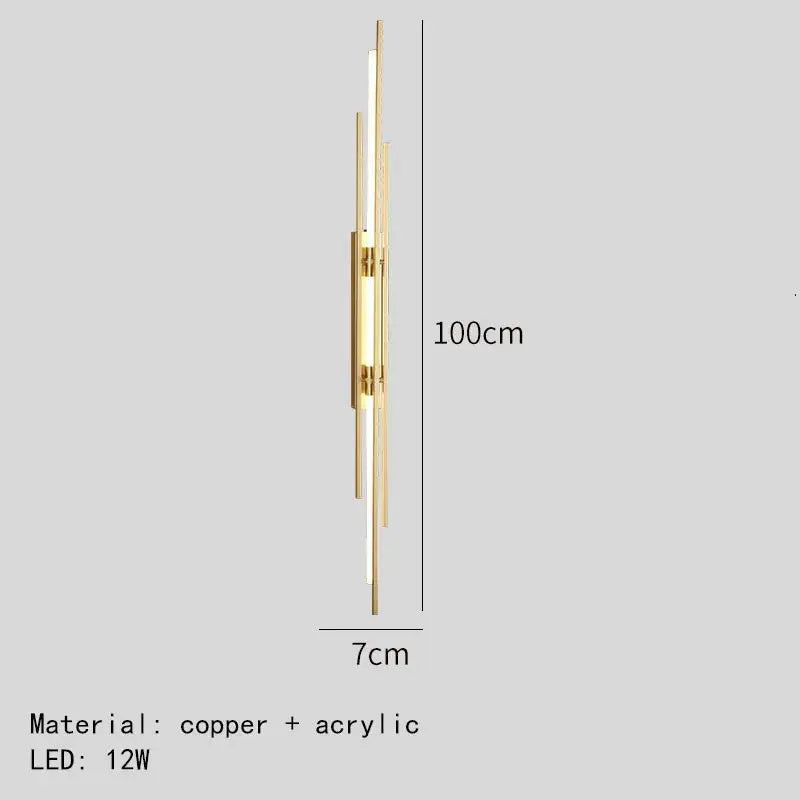 Gold-toned decorbites acrylic copper wall sconce with slender rods and led light for minimalist living room lighting