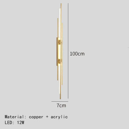 Gold-toned decorbites acrylic copper wall sconce with slender rods and led light for minimalist living room lighting