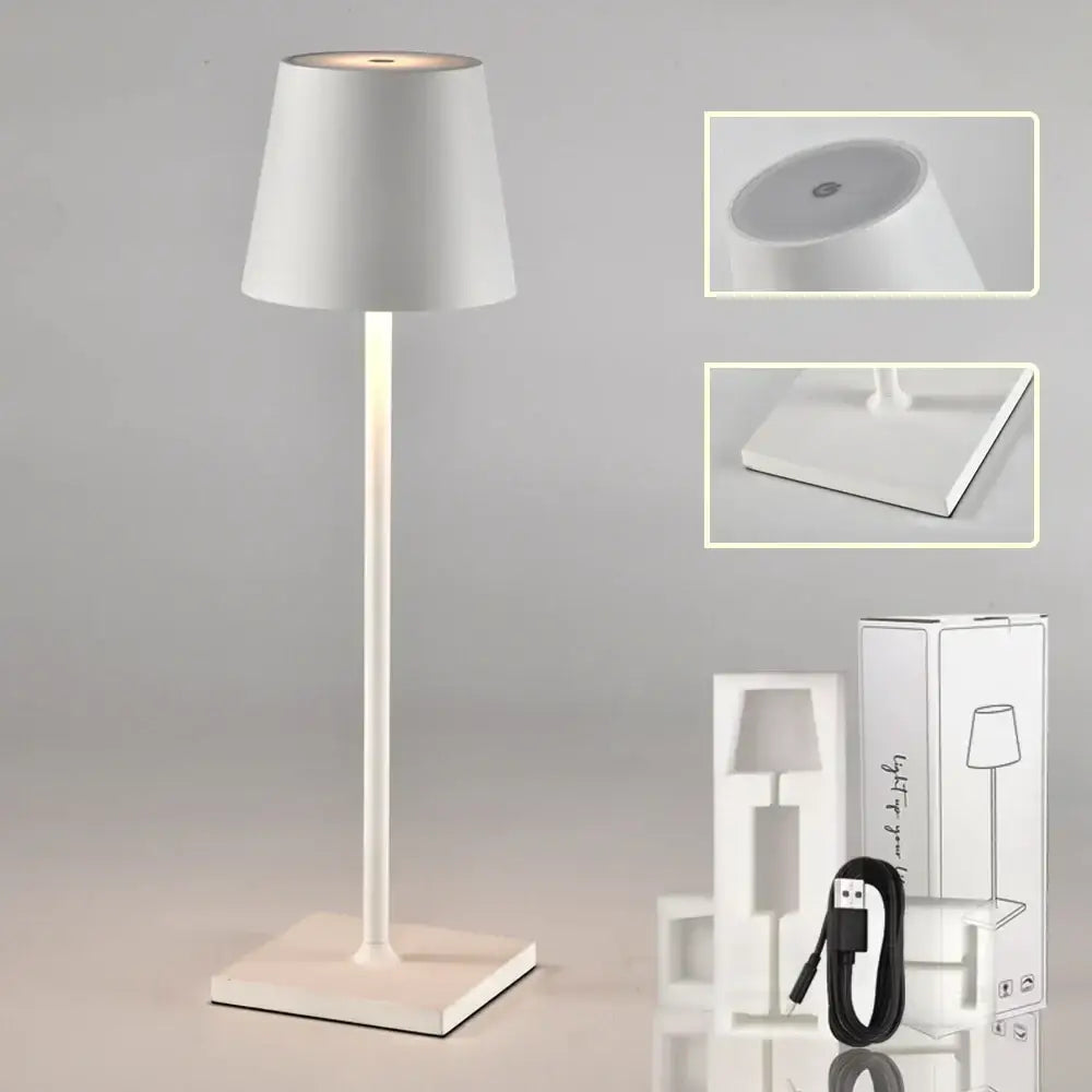 Decorbites™ acrylic crystal art led table lamp in white with a sleek minimalist design and rechargeable cordless use