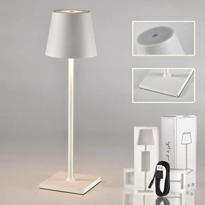 Decorbites™ acrylic crystal art led table lamp in white with a sleek minimalist design and rechargeable cordless use