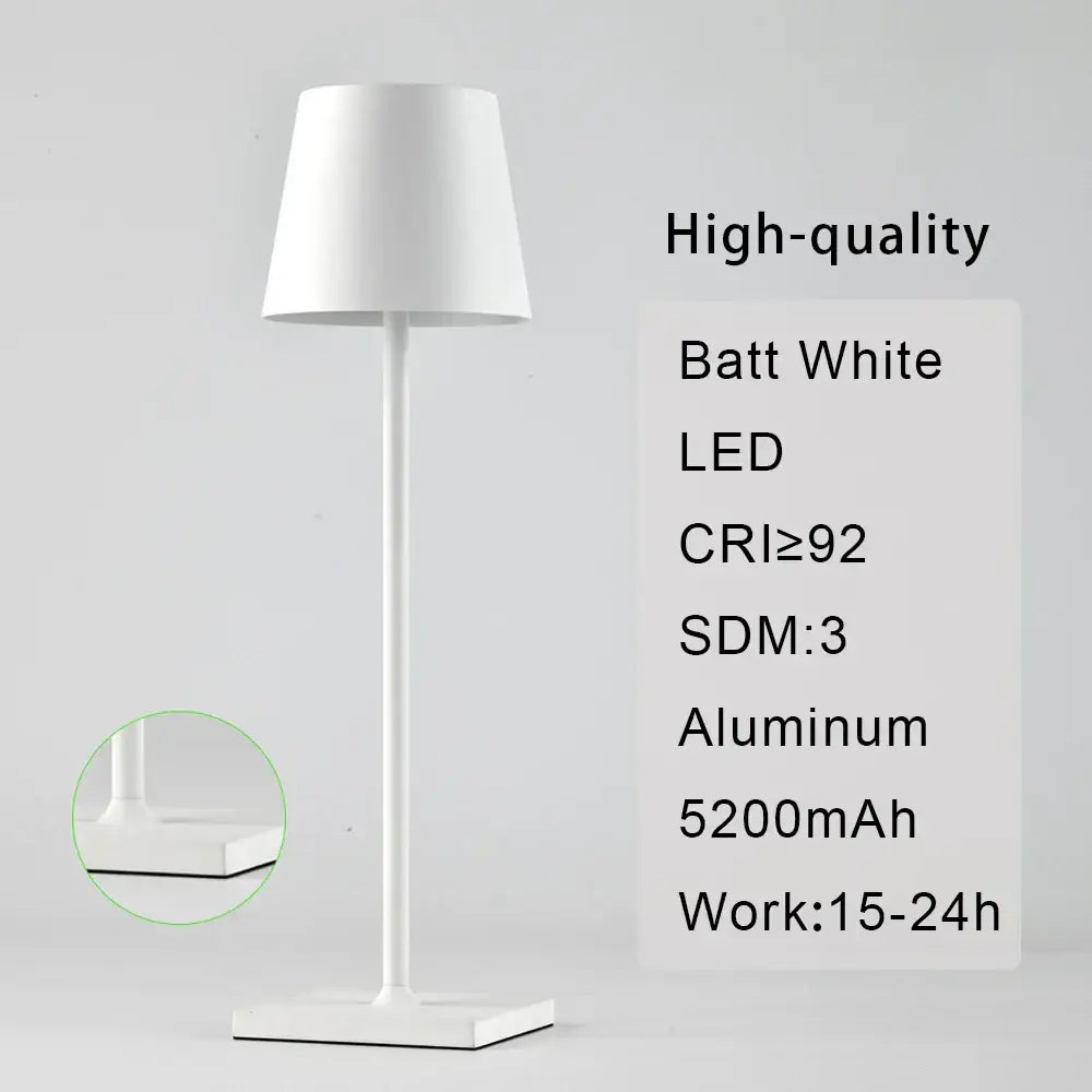 White led floor lamp with sleek aluminum stand and conical shade paired with DecorBites acrylic crystal art table lamp