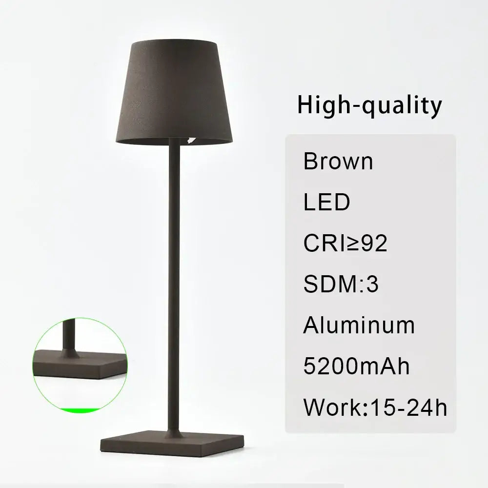 Brown led table lamp with matte aluminum base and slender stem from decorbites acrylic crystal art led collection
