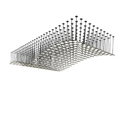 Black metal pendant light with geometric grid design featuring acrylic crystal hanging square light fixtures for living room