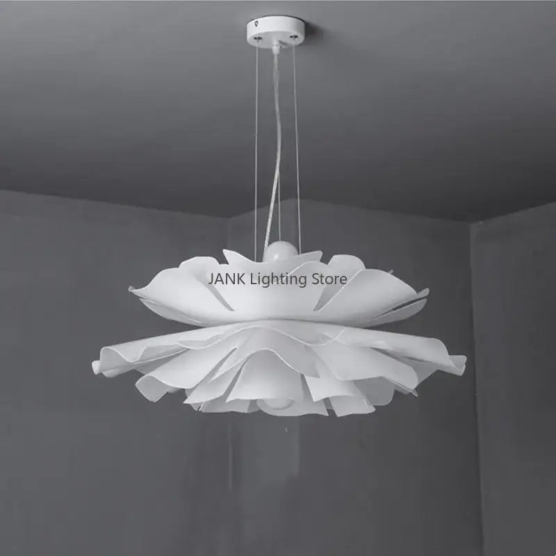 White layered acrylic flower chandelier pendant light with minimalist design for dining and bedroom decor