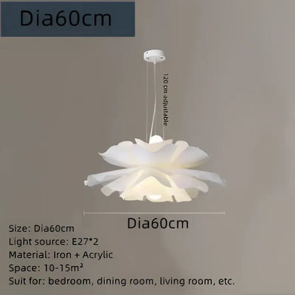 Decorbites acrylic flower chandelier pendant light in white with layered acrylic design and iron fixture for dining decor
