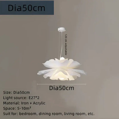 Decorbites acrylic flower chandelier pendant light in white acrylic with iron fixture and adjustable height for dining decor