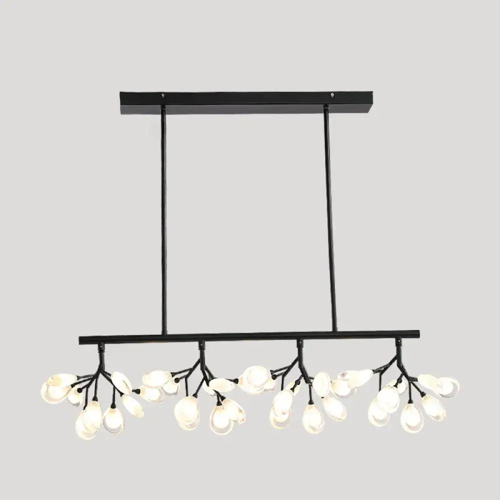 Black metal DecorBites acrylic island lighting fixture with delicate branch arms and 36 teardrop glass bulbs for dining rooms