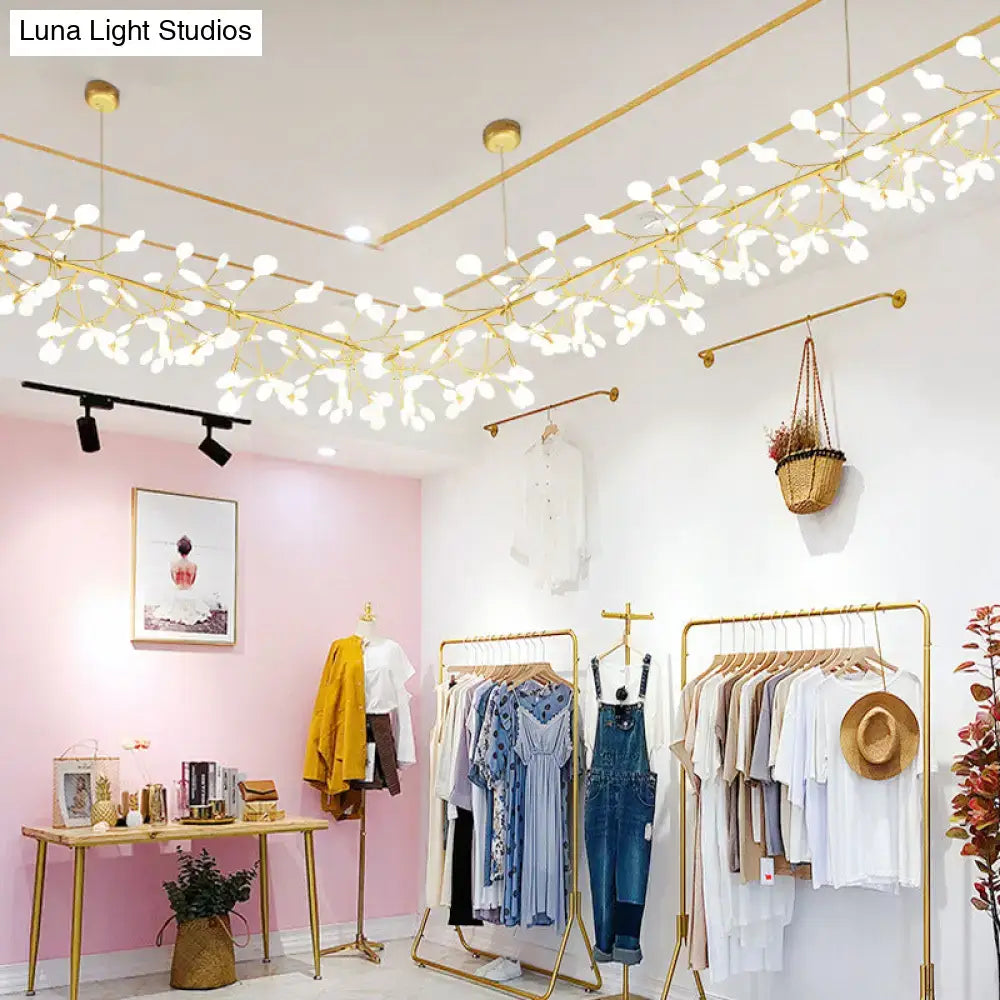 Decorbites™ gold acrylic leaf-shaped led hanging light fixture with warm white bulbs for modern island lighting