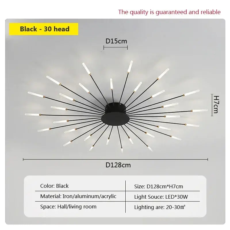 Black decorbites acrylic sunflower ceiling lamp features 30 led bulbs in gold starburst design made of iron aluminum acrylic