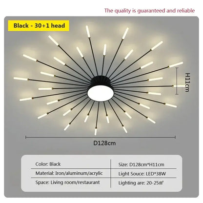 Black decorbites acrylic sunflower ceiling lamp with 30 slender arms led bulbs iron aluminum acrylic starburst design