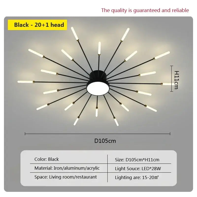 Black decorbites acrylic sunflower ceiling lamp with 20 1 led bulbs in gold starburst iron aluminum design