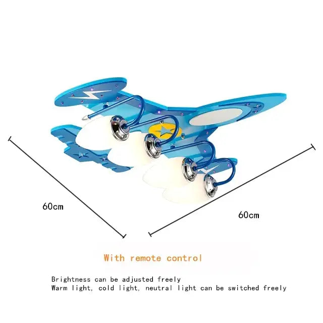 Decorbites™ airplane kids led chandelier in blue with translucent wings and metallic accents for baby boy room lighting