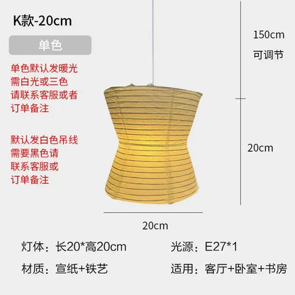 Beige ribbed rice paper pendant light with iron frame and tapered shape from DecorBites™ for bedroom or living room
