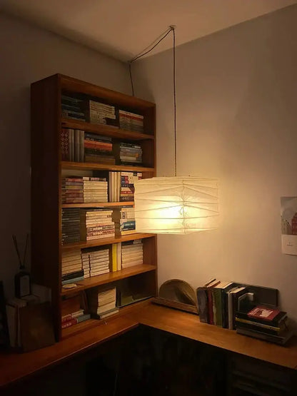DecorBites™ Akari Noguchi warm-toned rice paper pendant light with soft diffused glow for bedroom or living room