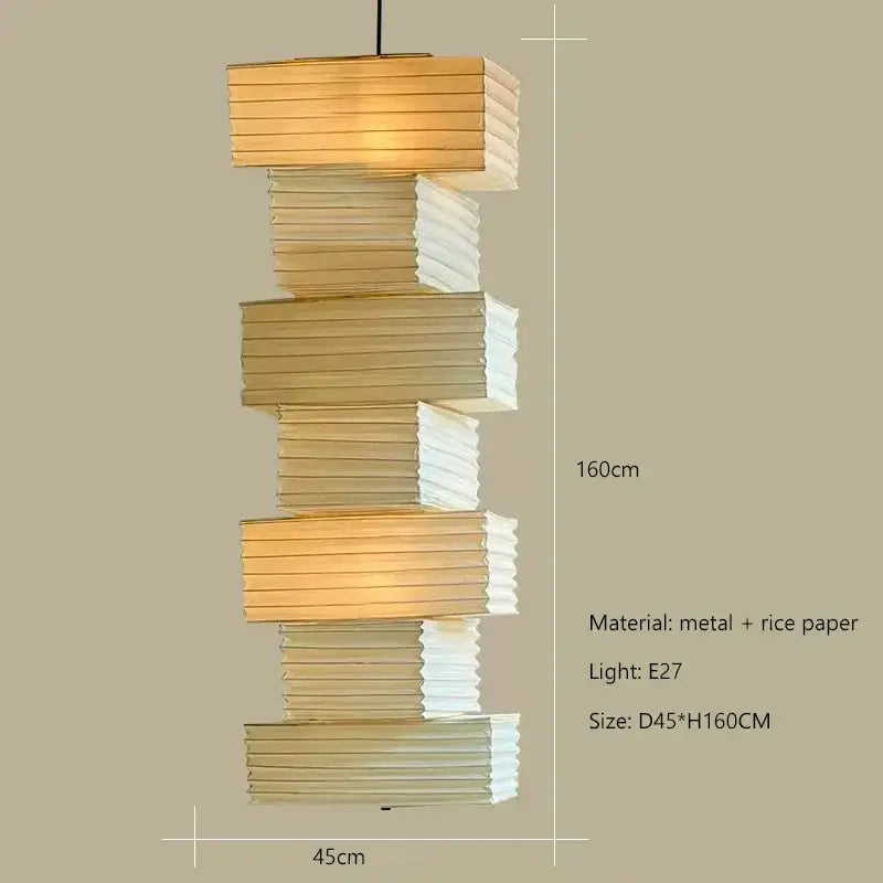 DecorBites akari rice paper pendant lamp with stacked gold and white metal tiers for living room LED lighting