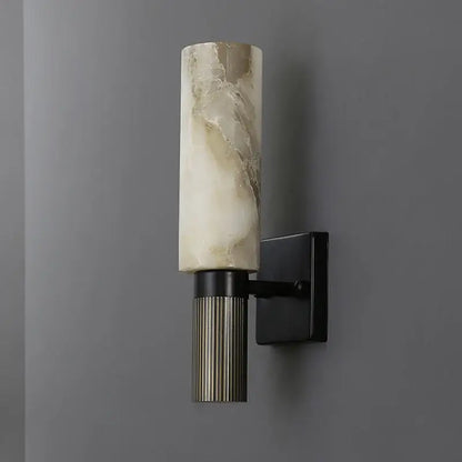 Elegant DecorBites™ alabaster copper wall lamp with onyx marble sconce and matte black fluted metallic base for living rooms