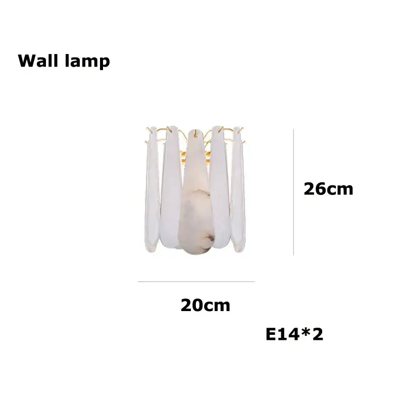 Elegant white alabaster lustre led wall lamp with gold-toned metal accents and modern cascading design for dining room