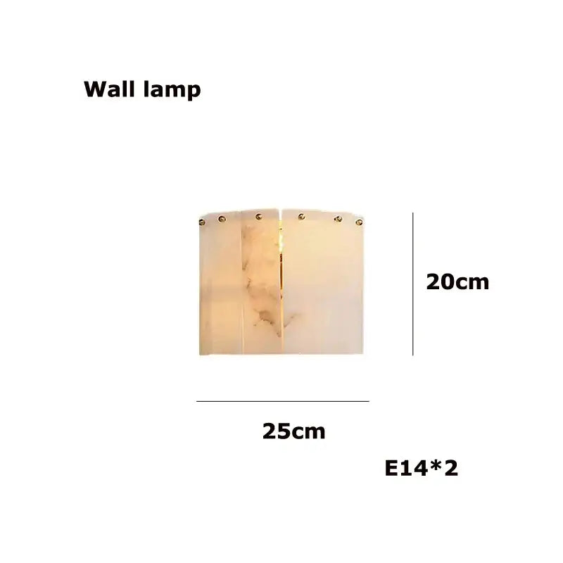 Modern alabaster lustre led chandelier with three off-white marble-patterned panels and gold hardware for dining room