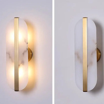 Modern wall lamp with alabaster moon oval marble diffuser and polished brass accents for elegant indoor decor