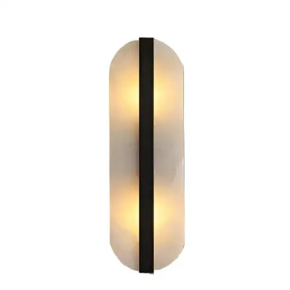Modern oval wall lamp with frosted alabaster moon oval glass diffuser and sleek black metal accent for indoor decor