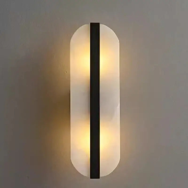 DecorBites™ alabaster moon oval wall lamp with frosted glass and black metal accent for modern indoor decor