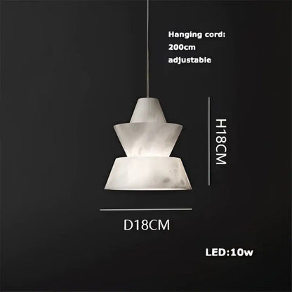 White concrete alabaster pendant light with tiered stacked design and adjustable hanging cord for living room decor