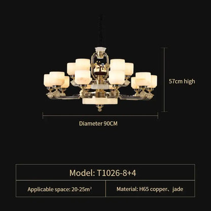 Elegant decorbites copper jade chandelier with brass finish and frosted glass shades for living room villa lighting
