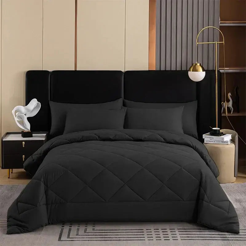 Decorbites™ all-season black quilted duvet quilt with diamond pattern soft breathable brushed duvet queen king size