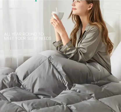 Gray quilted comforter with plush texture and subtle stitching in decorbites all season lightweight goose down duvet insert