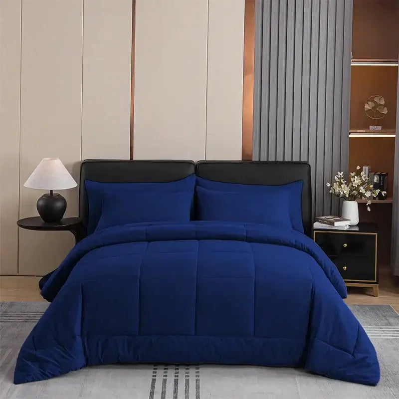 Royal blue DecorBites all-season quilted duvet set with plush fabric and clean stitched panels in queen and king size