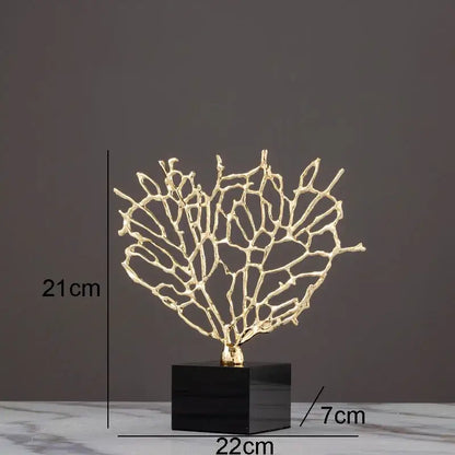 Gold-colored alloy coral crafts on black crystal base for stylish desktop decor by decorbites