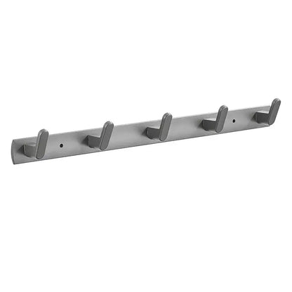 Silver metallic wall mounted coat rack with five alloy towel hooks made of durable aluminum alloy for bathroom use