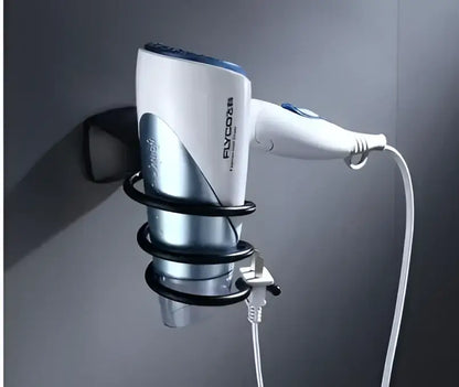 White and silver flyco hair dryer with sleek modern design mounted on wall holder in decorbites bathroom hardware set