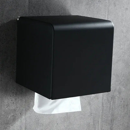 Decorbites™ aluminum black wall-mounted toilet paper rack with a sleek matte cube design as a paper rack stand