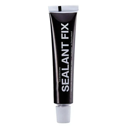 Black tube of sealant fix adhesive with white cap and silver text for decorbites™ aluminum black corner basket storage