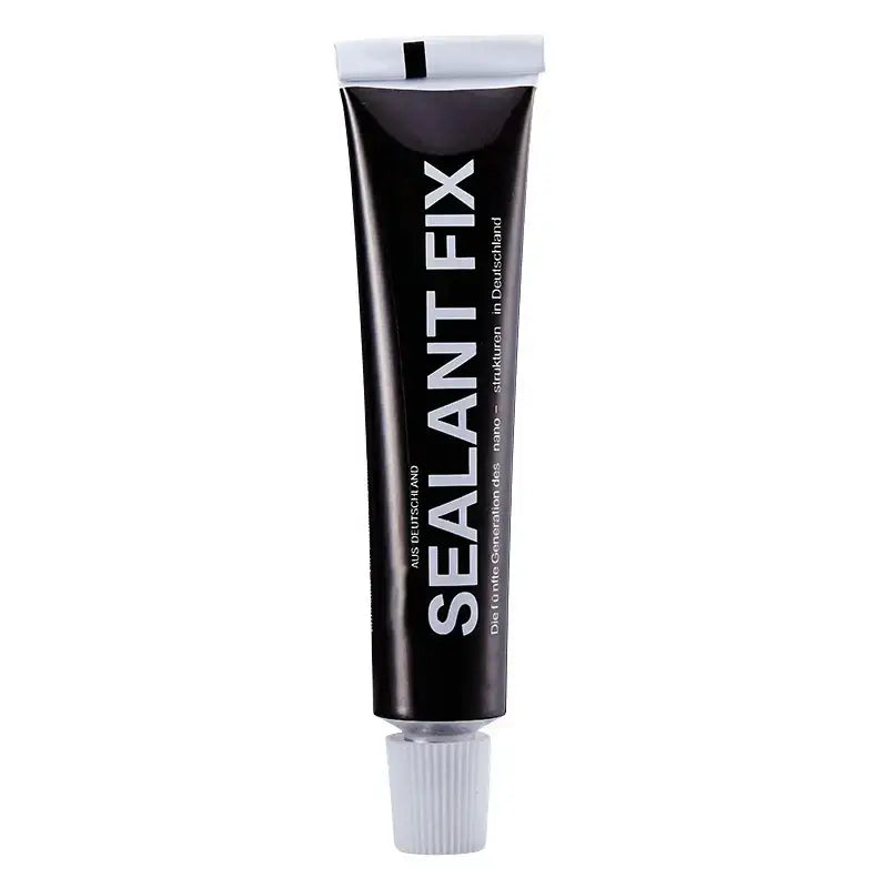 Black tube of sealant fix adhesive with white cap and silver text for decorbites™ aluminum black corner basket storage