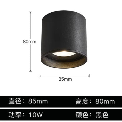 Black cylindrical aluminum ceiling lamp with matte finish 85mm diameter 80mm height adjustable beam angle downlight