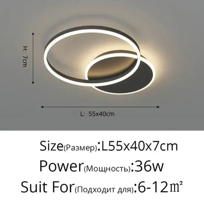 Modern minimalist aluminum circle led ceiling light with two interlocking rings white and dark gray for bedroom and living room