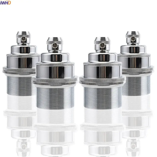 Chrome-finished chrome aluminum E27 lamp base holder with threaded base and knurled adjustment knob by DecorBites