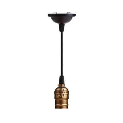 DecorBites™ aluminum lamp holder pendant light in brass with black cord and ceiling mount featuring decorative ridges