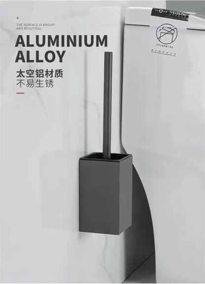 Decorbites™ black aluminum alloy toilet brush holder with sleek rectangular design and matte finish brush holder