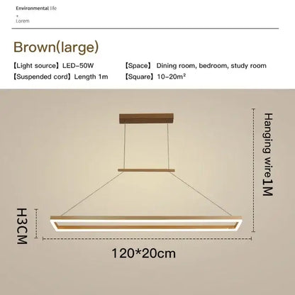 Decorbites™ aluminum led ceiling chandelier with brown rectangular wooden accents in modern minimalist design