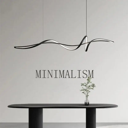 Black and silver aluminum led chandelier with sleek flowing design for modern dining island and stylish indoor decoration