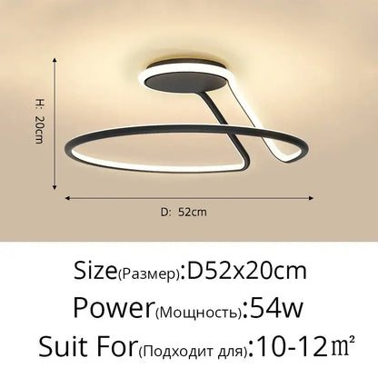 Modern black and white aluminum led chandelier with two interlocking rings for minimalist bedroom and kitchen lighting