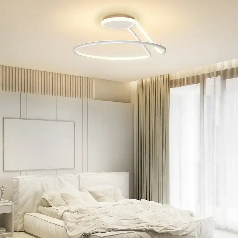 Modern white aluminum led chandelier with interlocking circular rings for minimalist bedroom and kitchen lighting fixtures