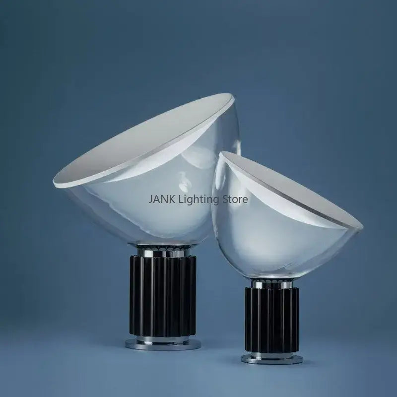 Modern desk lamp with aluminum led desk build translucent bowl glass shade and sleek black ribbed base by decorbites