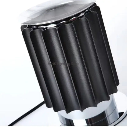 Black fluted lampshade aluminum led desk lamp with chrome base and clear glass top for high-end decor lighting